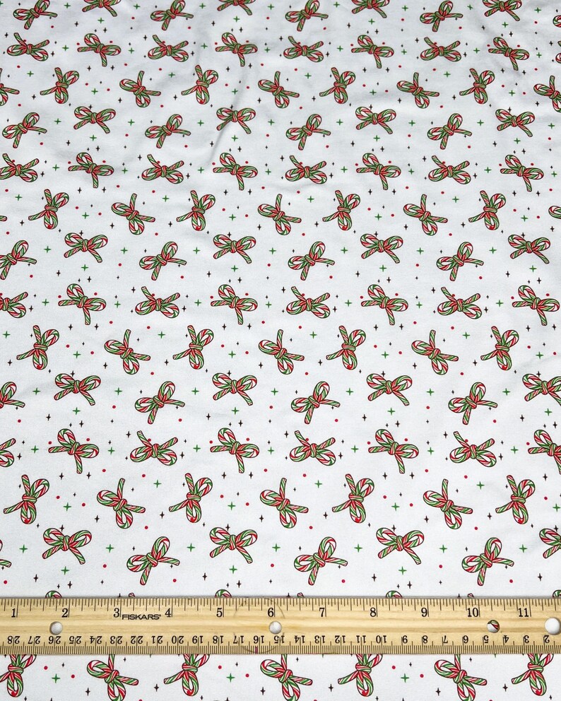 Candy Cane Ruler Double Brushed Poly Fabric: Peppermint Bows, Christmas Candy Canes, 180 ...