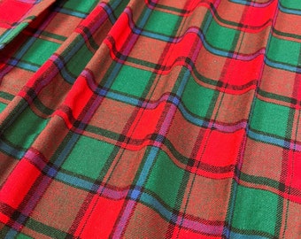 Plaid Flannel Fabric: Red/Green w/ Blue/Black Hints, Light-Medium Weight, Single Sided Brushed