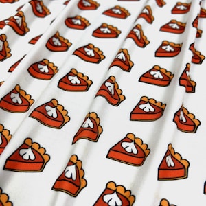 Double Brushed Poly, DBP Fabric, Pumpkin Pie Print on White Base, Fabric by the 1/2 Yard, Yard, or Sample, 4 Way Stretch
