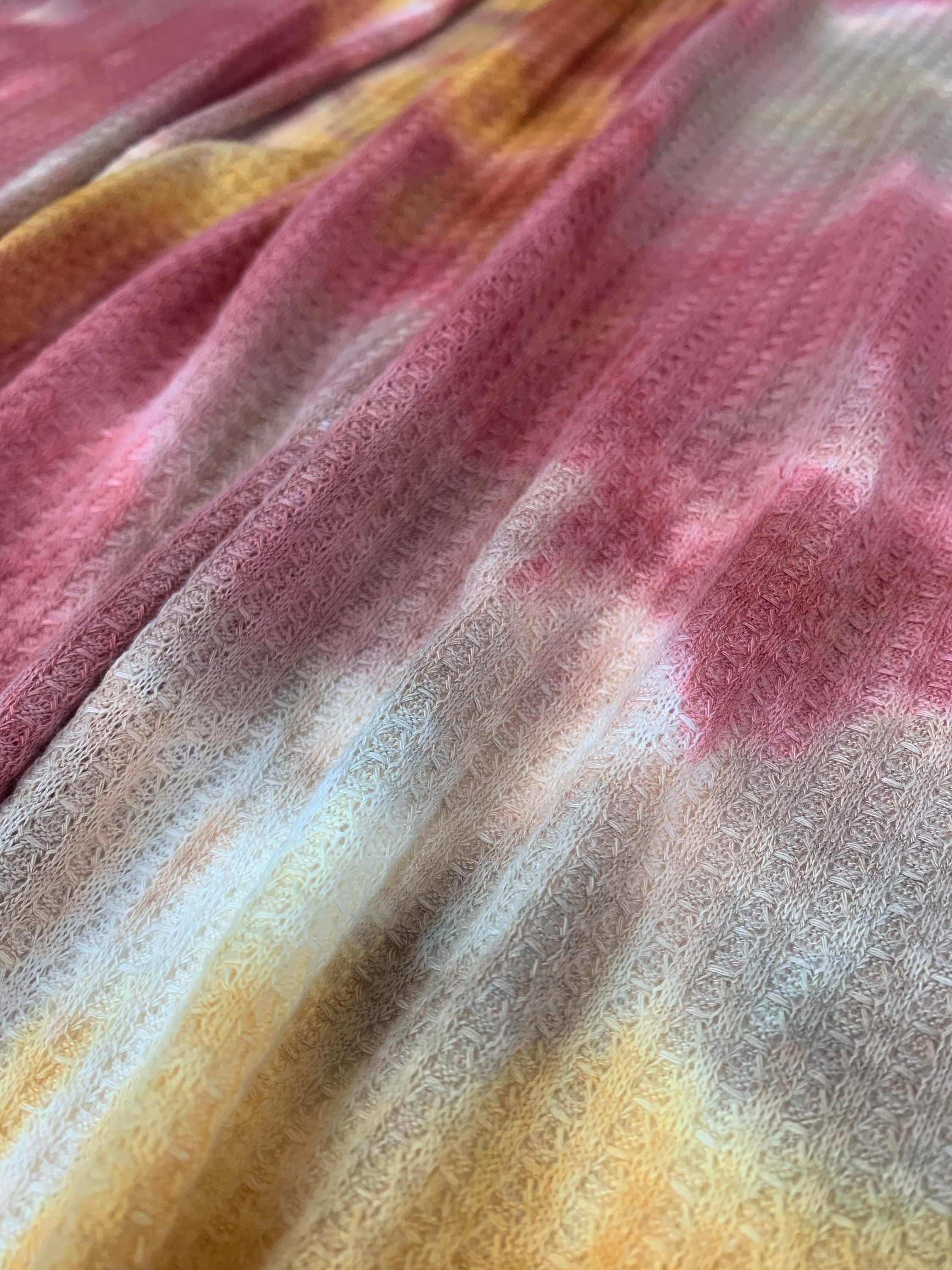 Waffle Fabric Knit Fabric Magenta/tan/yellow Tie Dye Poly Etsy