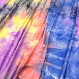 Double Brushed Poly, DBP Fabric, Peach/Purple/Blue/Yellow Tie Dye,