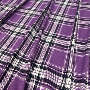 Double Brushed Poly, Purple/White/Black Plaid Print, Polyester Spandex Blend, Fabric by the 1/2 Yard, Yard, or Sample, 4 Way Stretch image 4