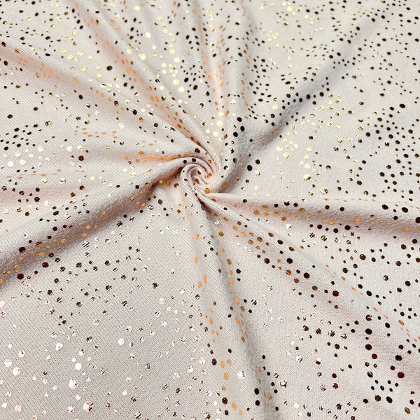 Super Soft Hacci Sweater Knit, Rose Gold Foiled Polka Dot, Light Pink Base, Brushed Fabric, Fabric by the 1/2 Yard, Yard, or Sample