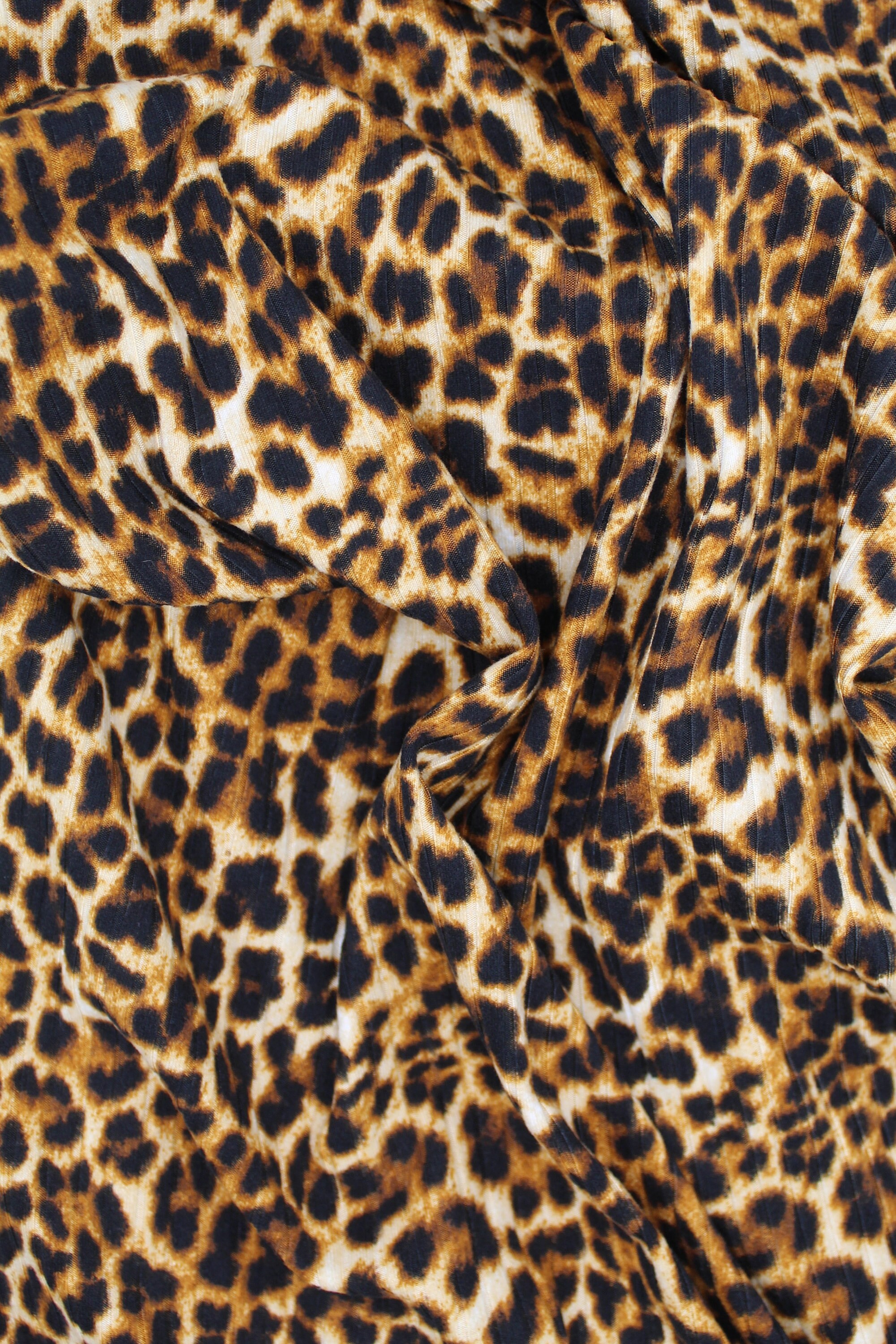 Ribbed Knit Fabric Brown Leopard Print Poly Spandex Blend Etsy