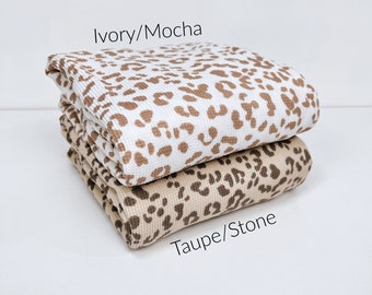 Thermal Knit Fabric, Small Leopard Print, 2 Color Ways, Poly/Spandex Blend, Fabric by the 1/2 Yard, Yard, Sample, 4 Way Stretch