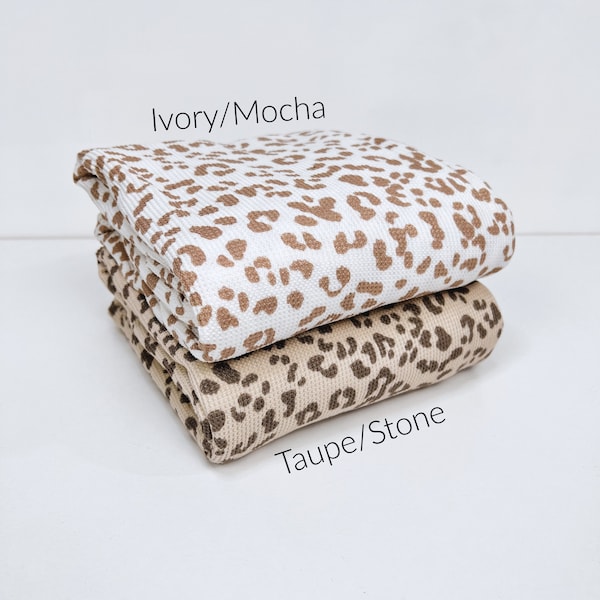 Thermal Knit Fabric, Small Leopard Print, 2 Color Ways, Poly/Spandex Blend, Fabric by the 1/2 Yard, Yard, Sample, 4 Way Stretch