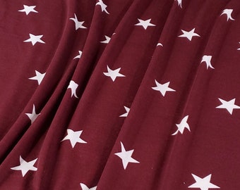 CLEARANCE - French Terry, Strickstoff, Bordeaux mit weißen Sternen, Poly Rayon Mischung, Stoff 1/2 Yard, Yard, 2-Wege Stretch