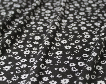 Double Brushed Poly, DBP Fabric, Black Ditsy Floral Print. Fabric by the 1/2 Yard, Yard, or Sample, 4 Way Stretch