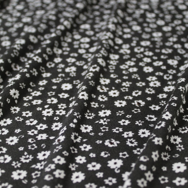 Double Brushed Poly, DBP Fabric, Black Ditsy Floral Print. Fabric by the 1/2 Yard, Yard, or Sample, 4 Way Stretch