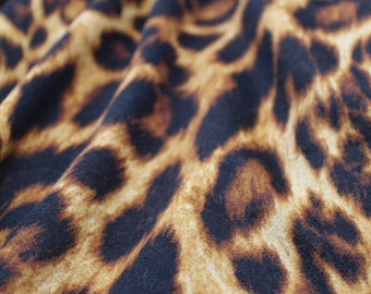 French Terry, Knit Fabric, Brown Leopard Print, Poly Rayon Blend, , 2 Way Stretch