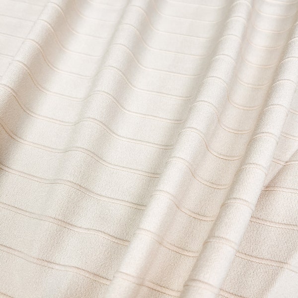 Double Knit Jacquard Fabric, Biscotti Beige, Raised Horizontal Stripes, Fabric by the 1/2 Yard, Yard, or Sample, 2 Way Stretch