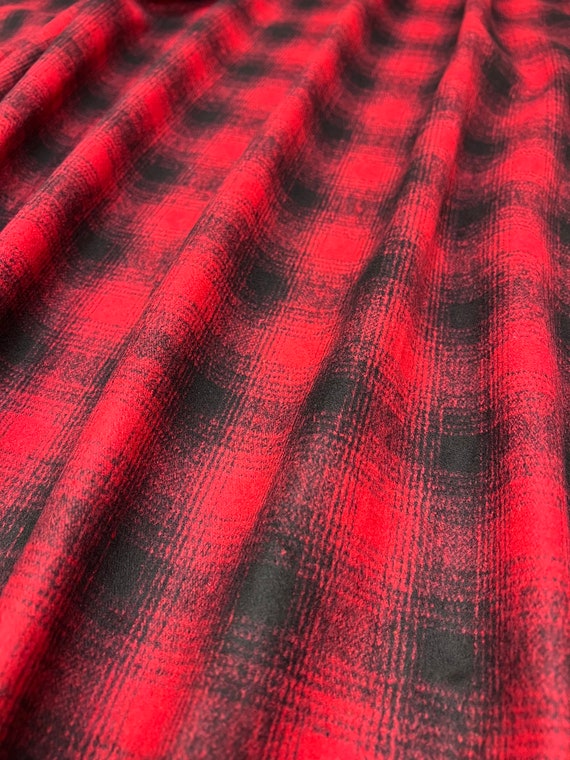 Wool Blend Fabric: Red and Black Plaid, Heavy Weight
