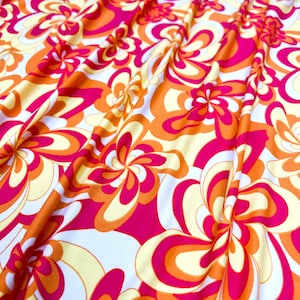 Double Brushed Poly, DBP Fabric, Groovy Vintage Floral Print,