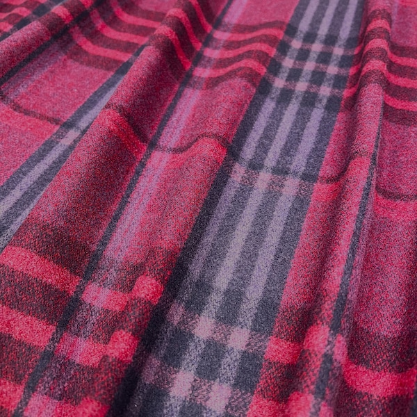 Wool Coating, Heavy Weight Fabric, Magenta/Purple/Lavender Plaid, 50/50 Wool/Polyester, Fabric by the 1/2 Yard, Yard, or Sample, No Stretch