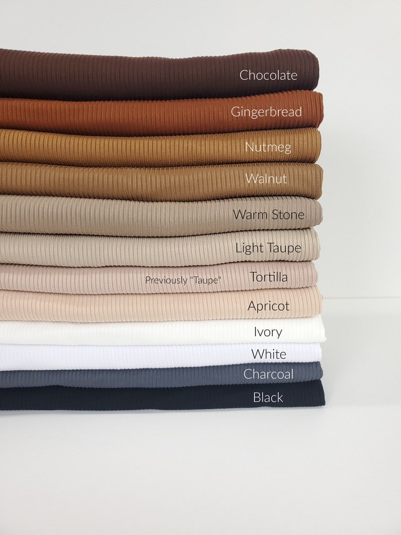 51 COLORS -NEW COLORS- Ribbed Knit Fabric, Solids Variety, Poly Spandex Blend, Fabric by the 1/2 Yard, Yard, or Sample, 4 Way Stretch 