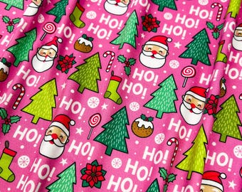 Double Brushed Poly, DBP Fabric, Santa Christmas Print, Fabric by the 1/2 Yard, Yard, or Sample, 4 Way Stretch