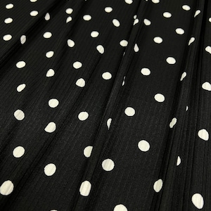 Ribbed Knit Fabric, Black/White Polka Dot Print, 4x2 Rib, Poly Spandex Blend, Fabric by the 1/2 Yard, Yard, Sample, 4 Way Stretch