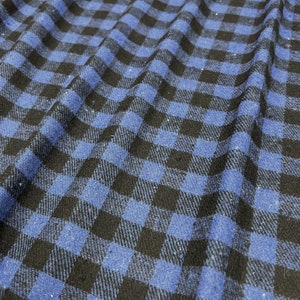 Plaid Flannel Fabric, Denim Blue and Black Buffalo Plaid, 100% Cotton,