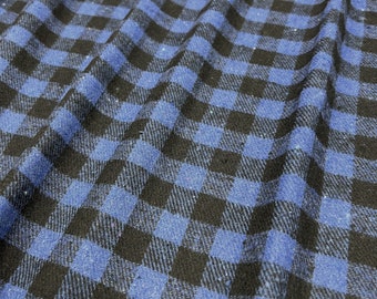 Plaid Flannel Fabric, Denim Blue and Black Buffalo Plaid, 100% Cotton,