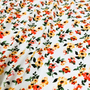 Double Brushed Poly, Yellow/Orange Spring Floral, Ditsy Floral, Poly Spandex,