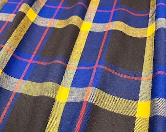 Plaid Flannel Fabric, Brown/Blue/Yellow Plaid w/ Hints of Red, Medium Weight,