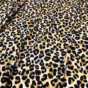 Double Brushed Poly, DBP Fabric, Brown/Black/Ivory Cheetah Print,