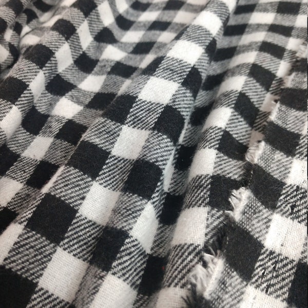 Plaid Flannel Fabric, Black and White Buffalo Plaid, 100% Cotton, Fabric by the 1/2 Yard, Yard, or Sample