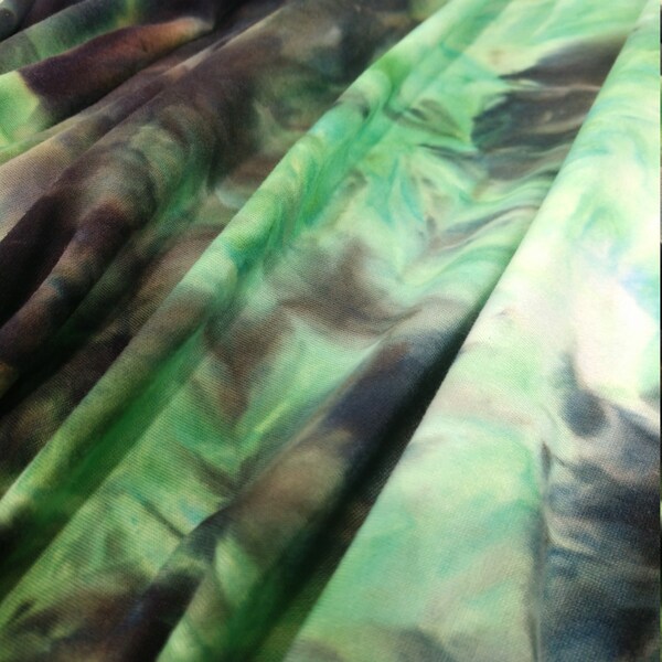 OPRUIMING - Dubbel geborsteld poly, DBP-stof, groen/zwarte tie-dye, St Patrick's tie-dye, stof op 1/2 meter, werf, 4-weg stretch