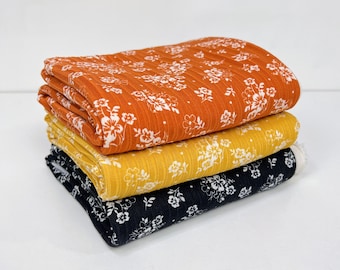 Daisy Floral Rib Knit Fabric: 4-Way Stretch Poly Spandex