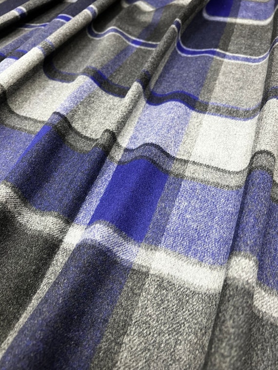 Wool Blend Fabric: Charcoal and Blue Plaid, Heavy Weight