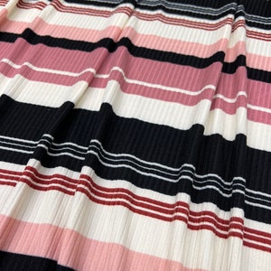 Rib Knit Fabric, Pink/Burgundy/Black/Cream Variegated Stripes, 4x2 Rib, Fabric by the 1/2 Yard, Yard, Sample, 4 Way Stretch