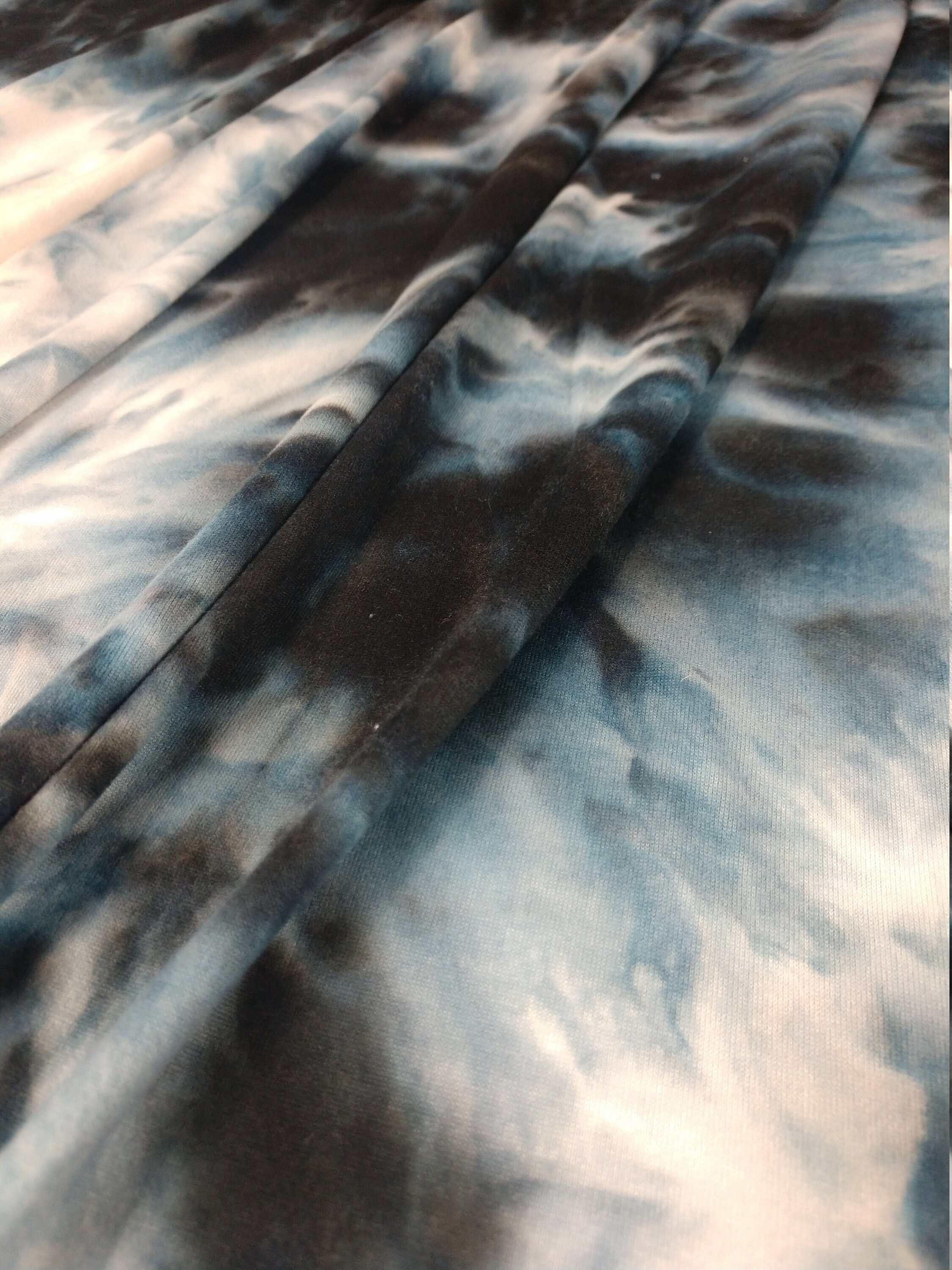 Double Brushed Poly, DBP Fabric, Black/Baby Blue/White Tie Dye Fabric…
