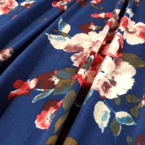 Double Brushed Poly, DBP Fabric, Red/Purple/Blue Floral with Navy Base,