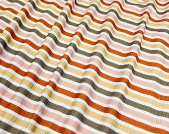 Rib Knit Fabric: Vintage Warm Tone Stripes, 4x2 Rib, 180 GSM