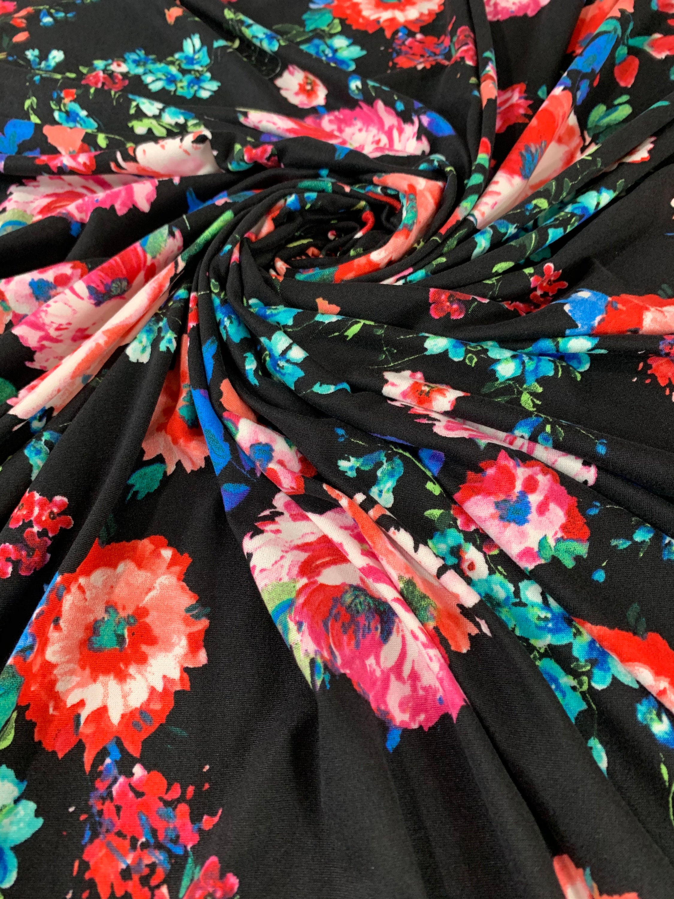 Double Brushed Poly DBP Fabric Red/pink/blue Floral Fabric | Etsy