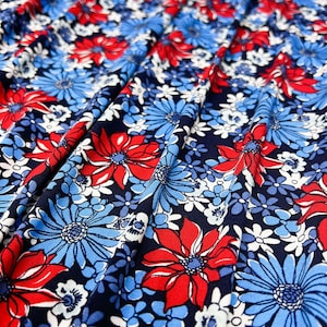 DTY Polyester / Spandex-Stoff, Rot / Weiß / Blau schablonierter Gänseblümchen-Blumendruck,