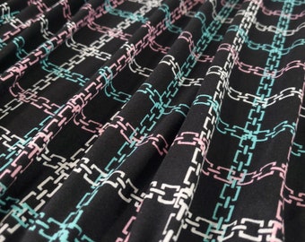 Double Brushed Poly, DBP Fabric, Pink/White/Teal Chains with Black Base, Fabric by the 1/2 Yard, Yard, or Sample, 4 Way Stretch