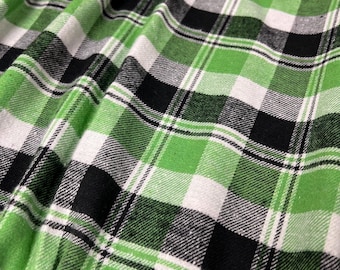 Plaid Flannel Fabric: Lime Green, Black & White Cotton - By The Yard