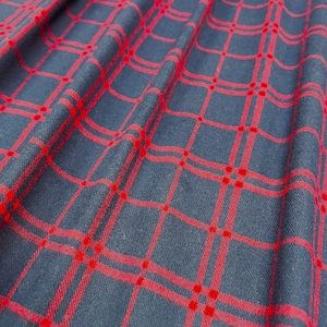 Plaid Flannel Fabric, Navy and Red Plaid, Light-Medium Weight, Single Sided Brushed, Fabric Cut Continuously