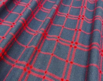 Plaid Flannel Fabric: Navy and Red, Light-Medium Weight, Single Sided Brushed