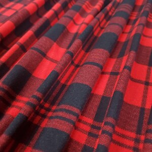 Double Brushed Poly, DBP Fabric, Red/Black Plaid, Fabric by the 1/2 Yard, Yard, or Sample, 4 Way Stretch