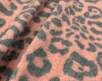 CLEARANCE - Brushed Sweater Knit, Light Rust/Dark Grey Leopard Print, Poly/Rayon/Spandex Blend, Fabric by the 1/2 Yard, Yard, 4 Way Stretch