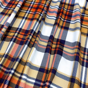 Double Brushed Poly (DBP), Navy/Gold/Orange Plaid, 180 GSM,