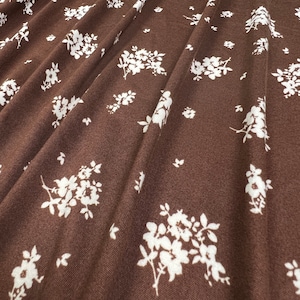 Double Brushed Poly, White Chunky Ditsy Floral Print w/Brown Base, Poly Spandex Blend, , 4Way Stretch