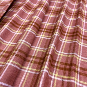 Plaid Flannel Fabric, Salmon Color w/ Hints of Yellow/White/Rust, Light-Medium Weight, Single Sided Brushed, Fabric Cut Continuously