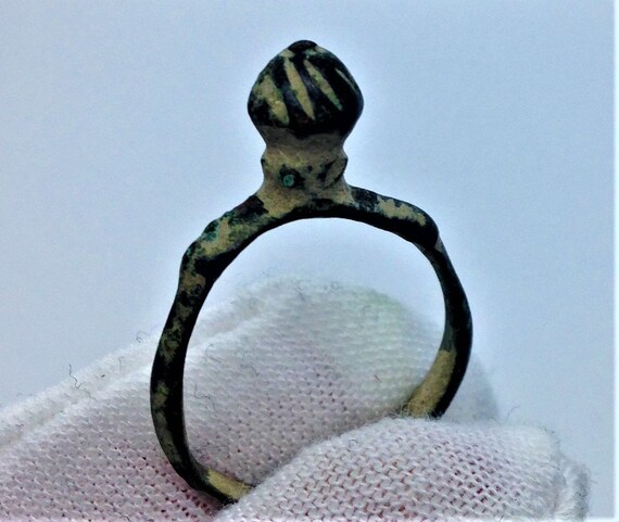 Ancient Medieval Bronze Ring With Protruding Bezel