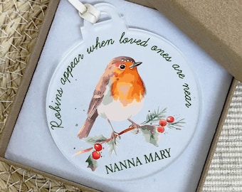 Robins Appear Memorial Bauble, In Memory at Christmas, Remembrance Poem Ornament, In Loving Memory Xmas Tree Decoration, Christmas in Heaven