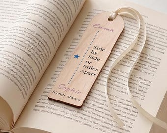 Bookmark Gift for Long Distance Friend, Personalised Wooden Best Friend Reading Aid, Book Lover