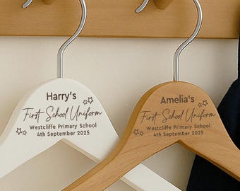Personalised First School Uniform Hanger – Back to School Gift | Engraved Child’s Name, Date & School | First Day of School Keepsake Hanger