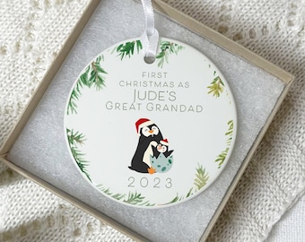 Daddys First Christmas Bauble, Personalised Xmas Decoration on Ceramic for Dad / Papa, Christmas Hanging Ornament